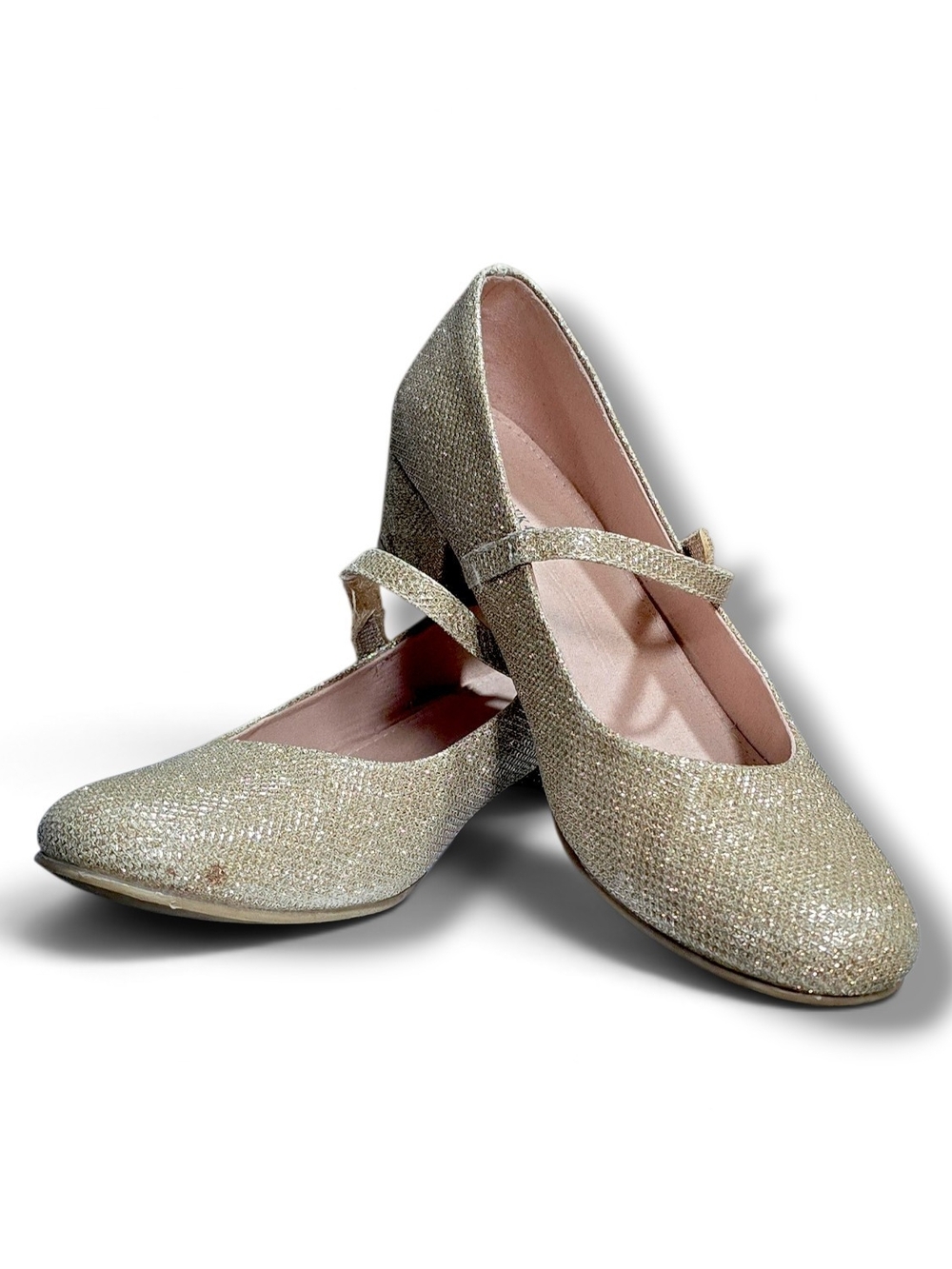 Sparkle Mary Jane Block Heel Pumps - Gold